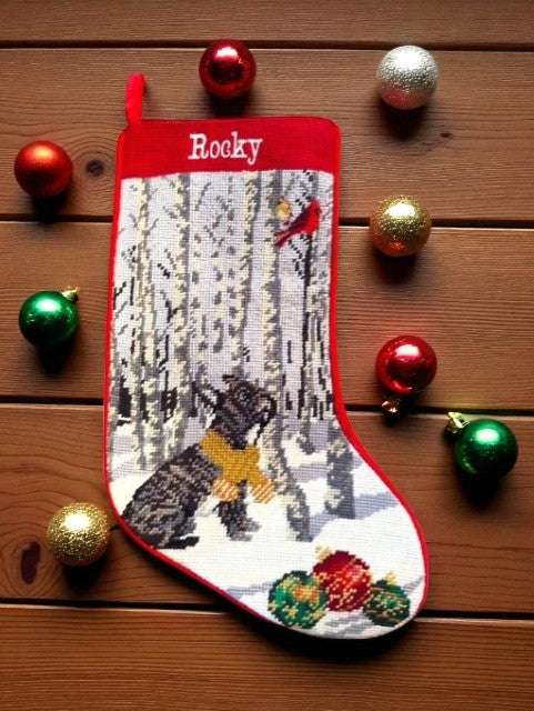 Needlepoint Brindle French Bulldog Holiday Stocking