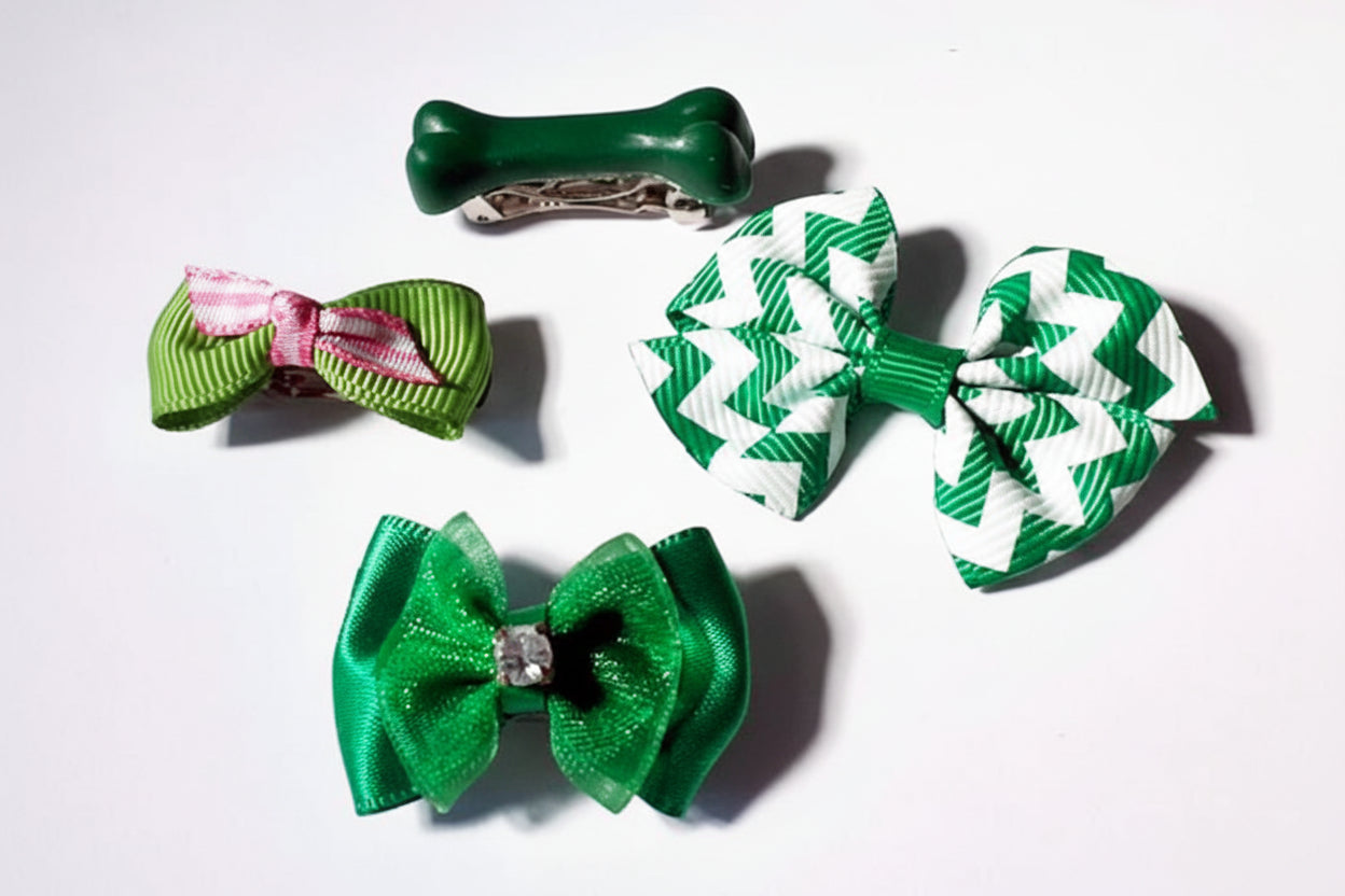 Dog Hair bow barrettes in Green for St. Patrick's Day