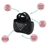 Load image into Gallery viewer, features of the Pawda handbag dog toy with squeaker
