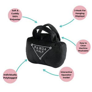 features of the Pawda handbag dog toy with squeaker