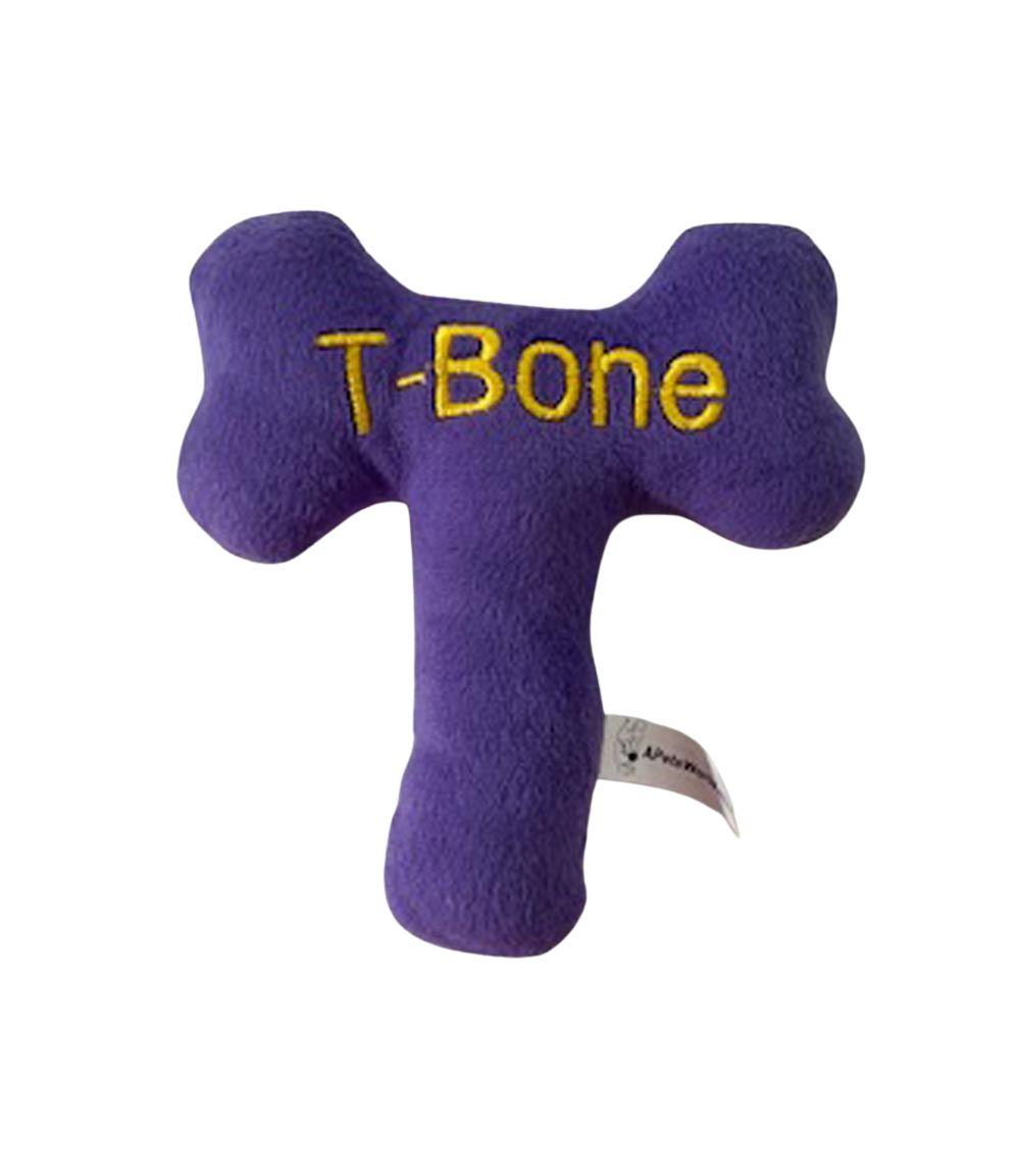 Purple T-Bone Plush Dog Toy with squeaker