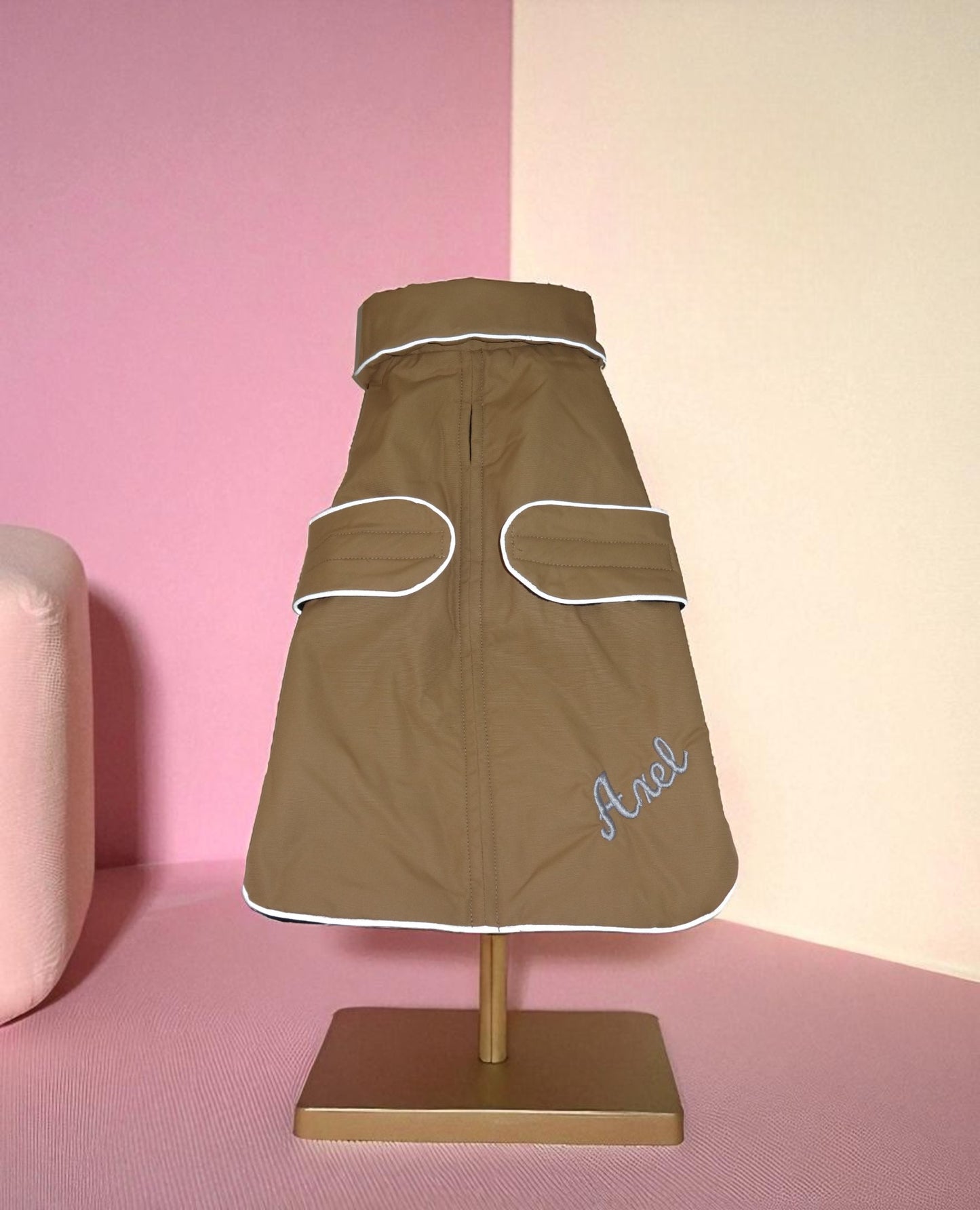 Dog Coat- Waterproof with Fleece Lining and Reflective Piping
