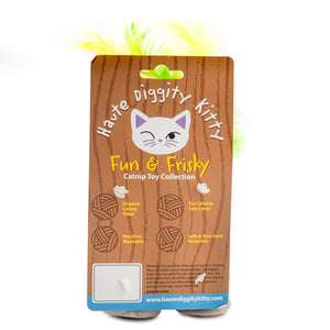 Back view of White Paw parody cat toy display card showing details