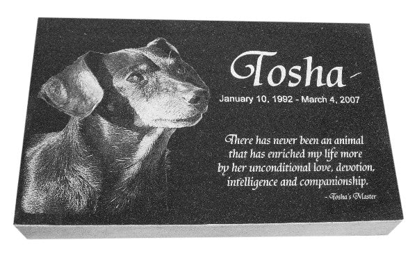 Pet Memorial- 8 X 12 X 2 Photo Engraved Granite USA Made - A Pet's World