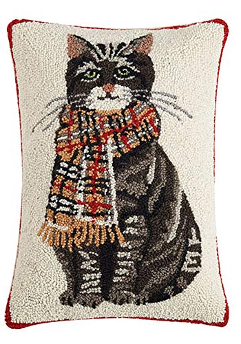 Cat with Classic Plaid Scarf Hook Pillow