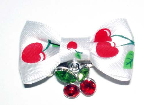 Dog Hair Bow- Cherry Charm Barrette - A Pet's World