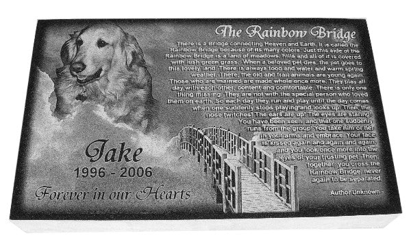 Pet Memorial-Rainbow Bridge Granite Photo Engraved 10 x 16 x 2 - A Pet's World