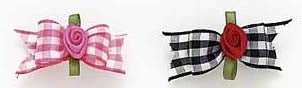 Dog Hair Bows-Gingham Rosette Starched Show Bow Barrettes - A Pet's World