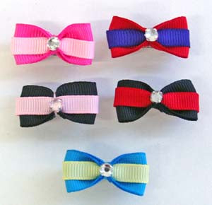 Dog Hair Bows - Grosgrain Stripe with Rhinestones - A Pet's World