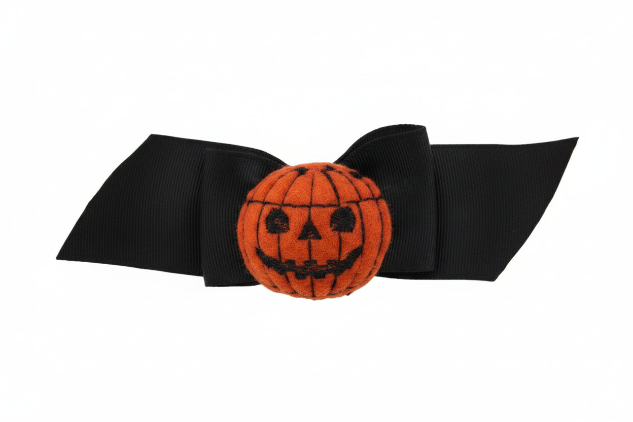 Dog Hair Accessory-Pumpkin Black Starched Show Bow with Barrette - A Pet's World