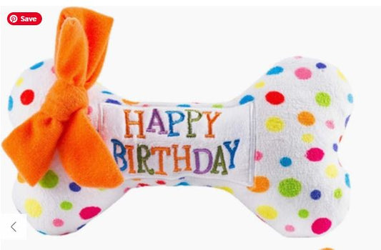 Happy Birthday soft dog bone toy wit squeaker and bow