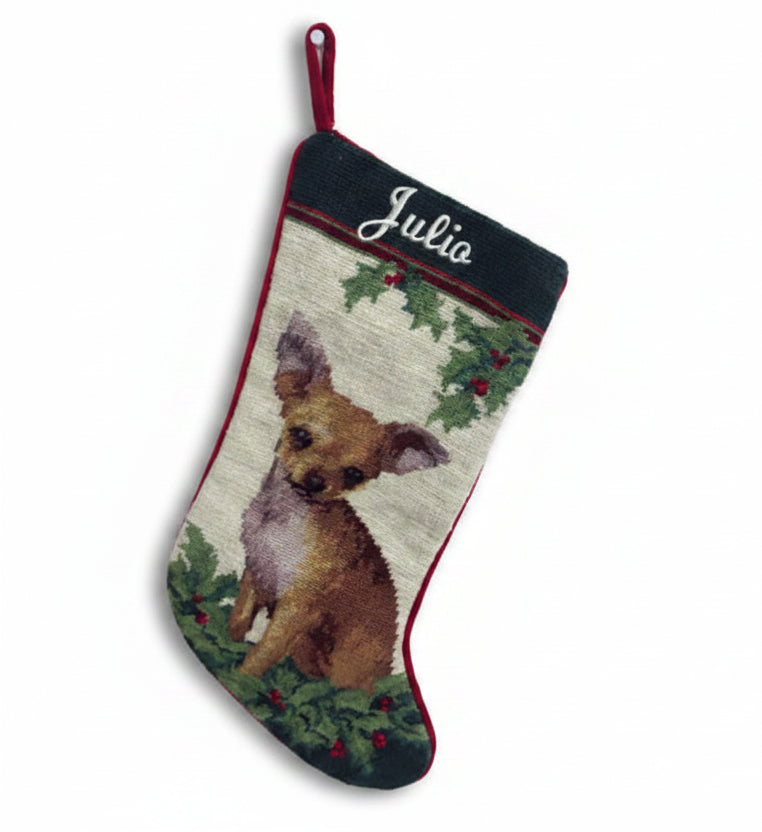 Needlepoint Tan Chihuhua Stocking for Julio