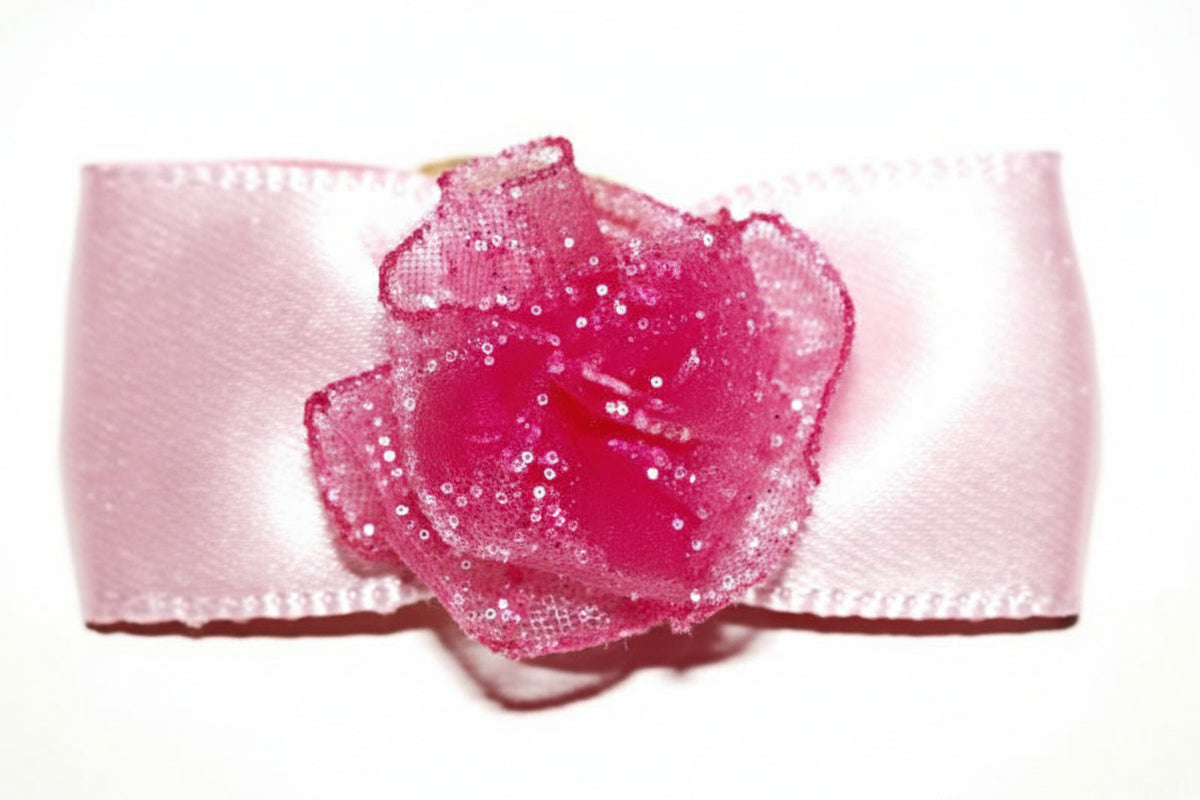 Dog Hair Bows-Pink Satin Organza Fluff - A Pet's World