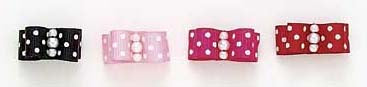 Dog Hair Bows-Mini Polka Dot Pearl Starched Show Bows with Elastics - A Pet's World