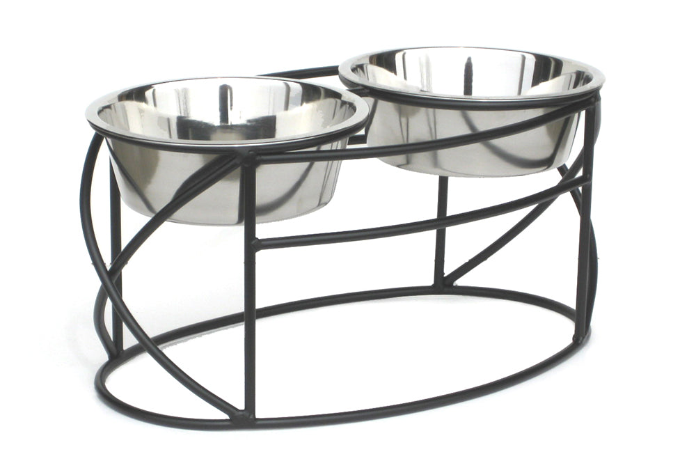 Dog Diner- Oval Cross Ends Double Feeder - A Pet's World