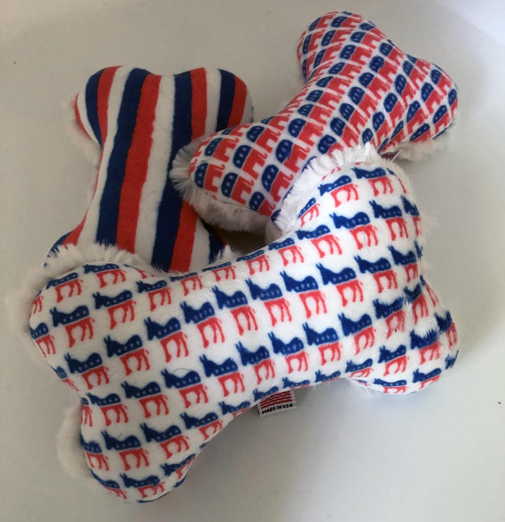 Political Dog Bone Print Toys showing backing