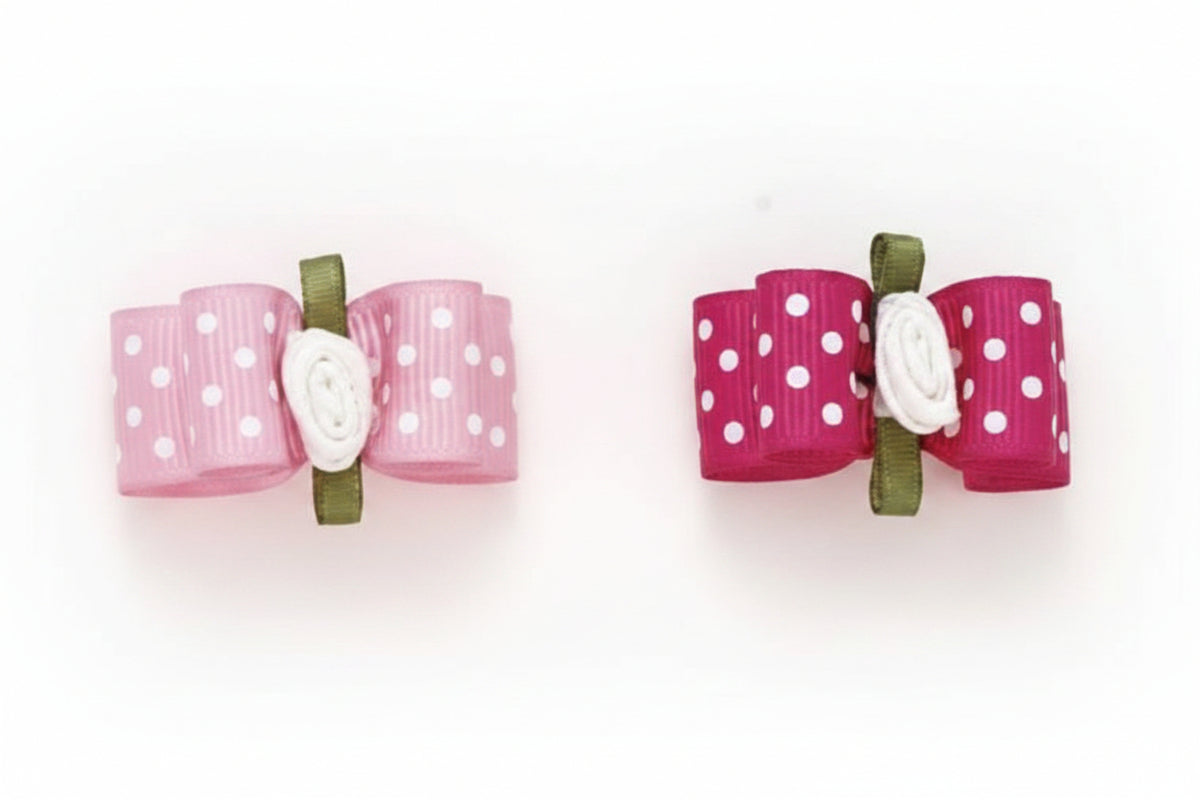 Dog Hair Bows-Double Polka Dot Rosette Starched Show Bow - A Pet's World