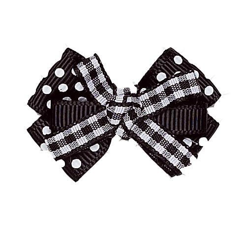 Dog Hair Bow- Black + White Gingham Polka Knot Barrette - A Pet's World
