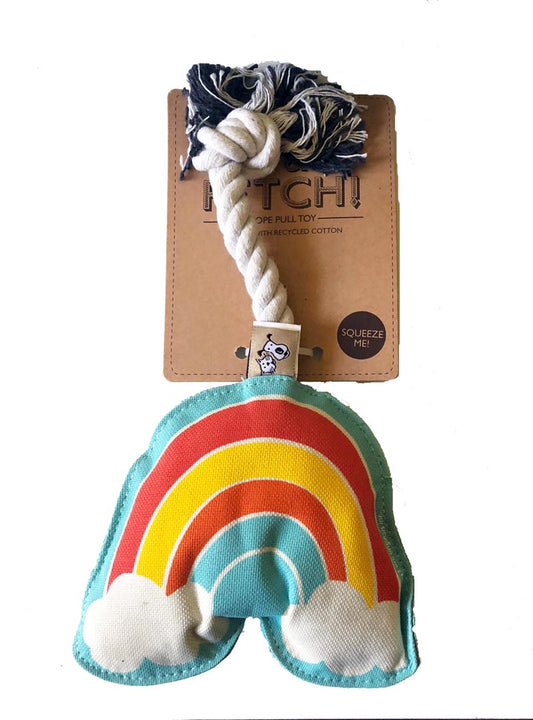 Dog Toy - Canvas Rainbow Rope Pull Toy with Squeaker - A Pet's World
