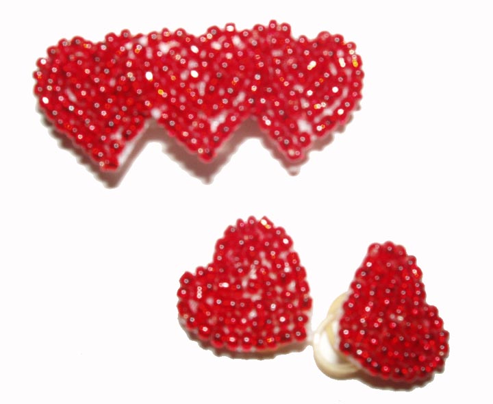 Dog Hair Bows-Red Beaded Hearts - A Pet's World