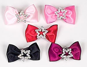 Dog Hair Bows- Satin with Rhinestone Star Barrette - A Pet's World