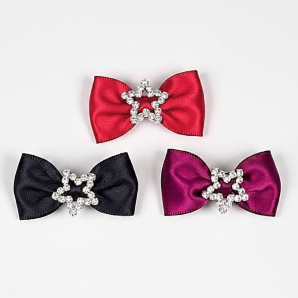 Dog Hair Bows- Satin with Rhinestone Star Barrette - A Pet's World