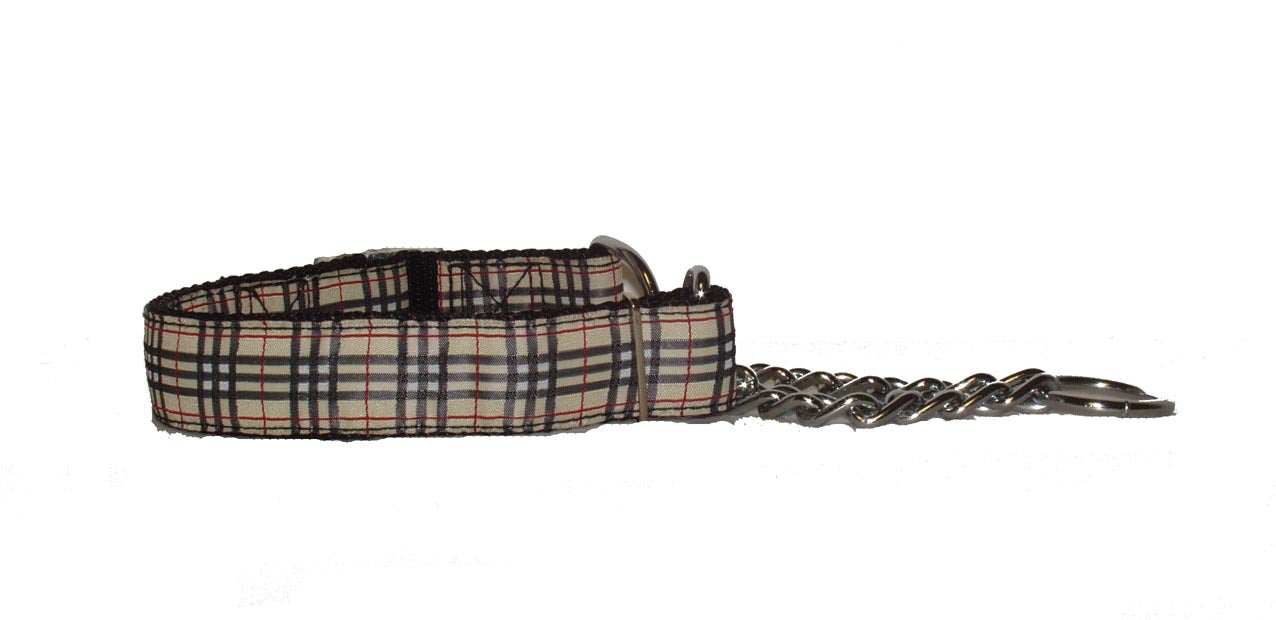 Chain Martingale Training Collar-Tan Plaid - A Pet's World