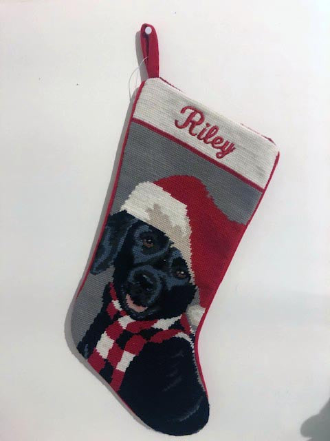 Needlepoint Stocking for Riley Black Lab