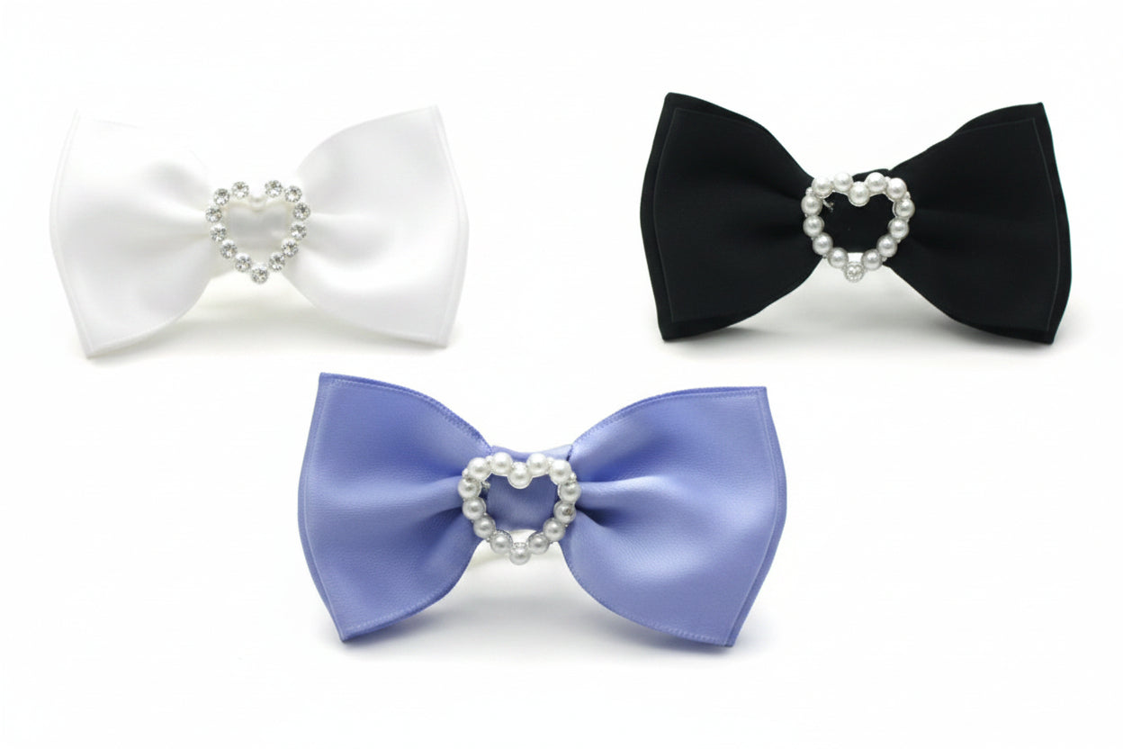 Dog Hair Bows-Satin with White Pearl Heart - A Pet's World