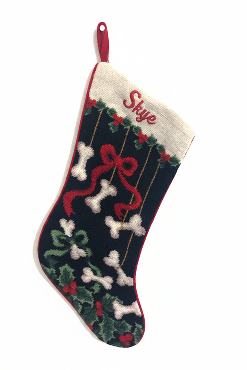 Needlepoint Dog Bone Stocking for Skye