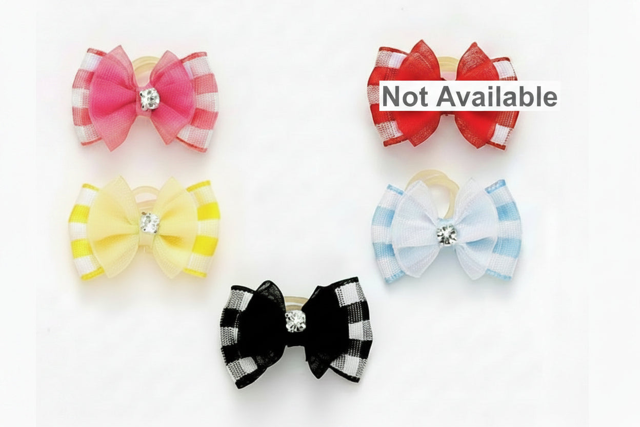 Dog Hair Bows-Small Gingham Sheer Rhinestone Elastics - A Pet's World