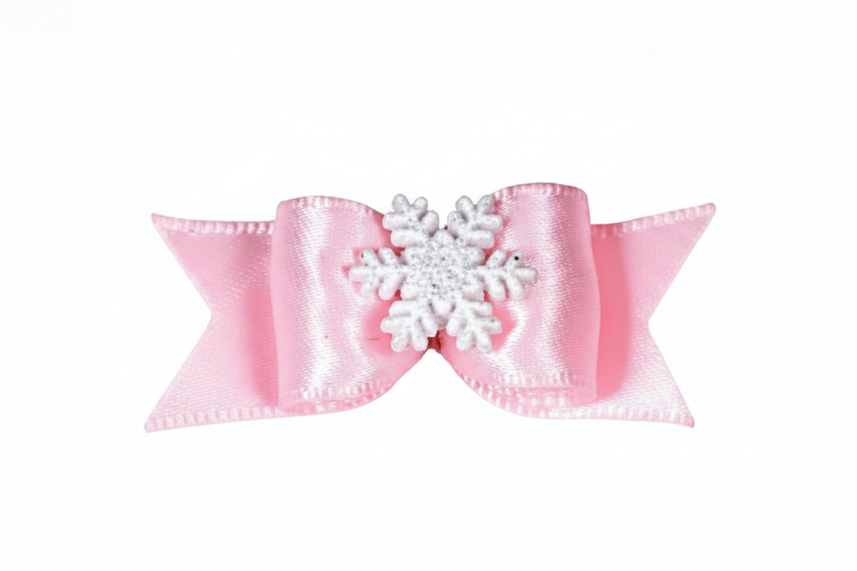 Dog Hair Bows-Snowflake Starched Pink Show Bow Barrette - A Pet's World