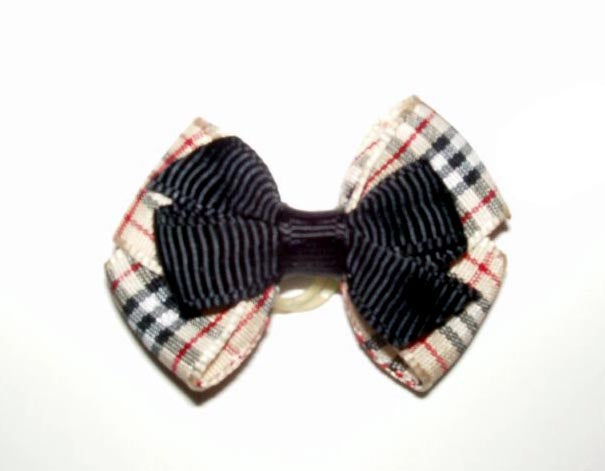 Dog Hair Bows-Tan Plaid Double Bow - A Pet's World