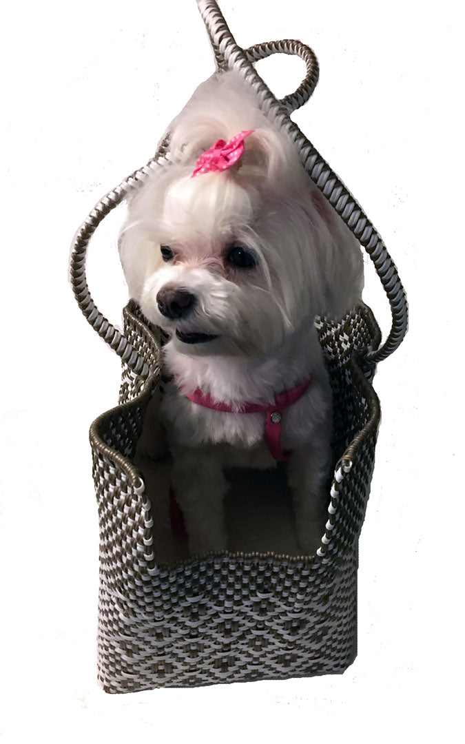 Dog Totes-Handwoven Light Weight Recycled Material-Khaki + White - A Pet's World