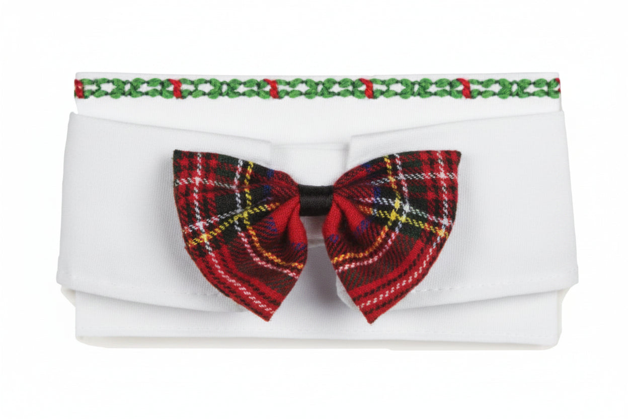 Red Tartan Plaid Bow Tie White Collar Size - A Pet's World