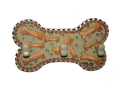 Hand Painted Leash Hook Green Bones - A Pet's World