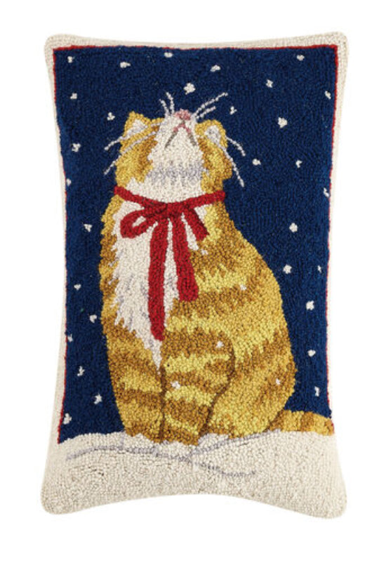 Hook Pillow Tabby Cat Snowy Night