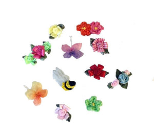 Beautiful flowers, bees and butterflies for dog hair accessories.  All created by A Pet's World. 