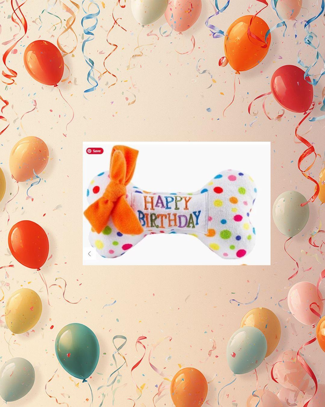 Dog Toy-Happy Birthday Polka Dot Dog Bone with Squeaker