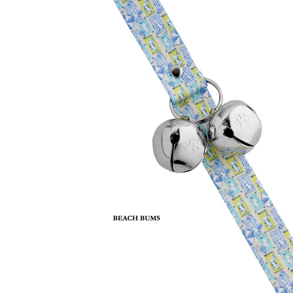 blue and green beach print training bells for dogs