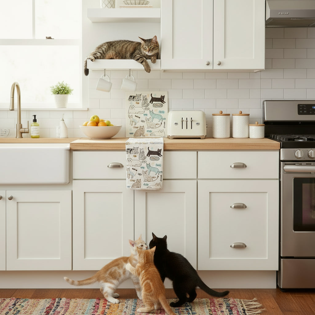 cat names on a tea towel
