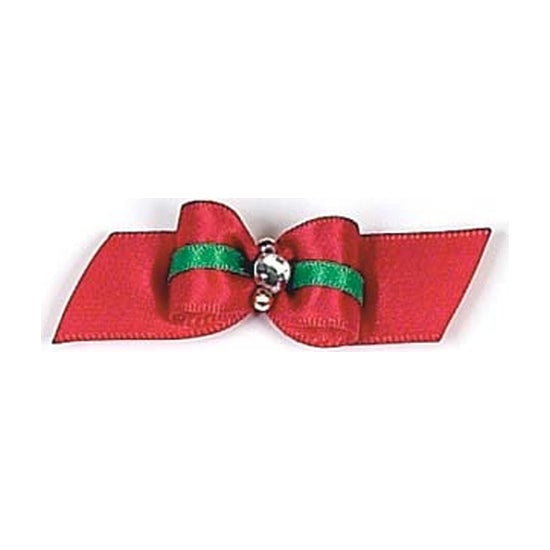 Dog Hair Bows-Christmas Stripe Rhinestone Starched Show Bow