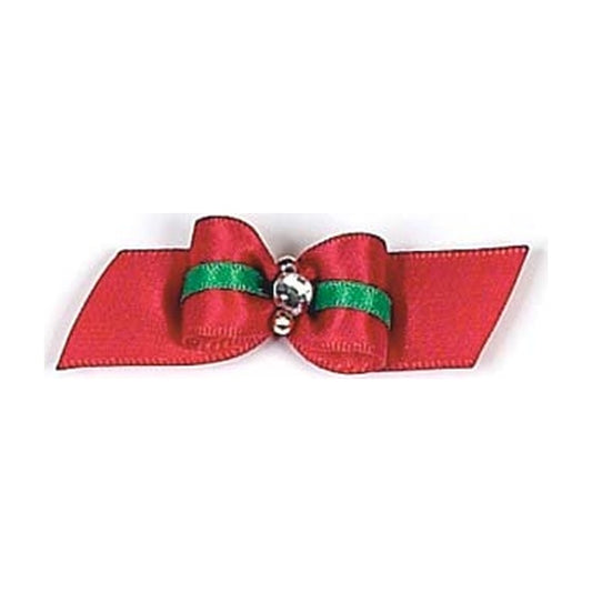 Dog Hair Bows-Christmas Stripe Rhinestone Starched Show Bow