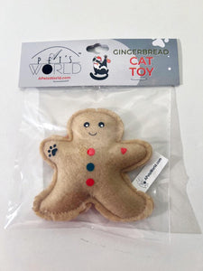 Gingerbread soft felt toy with catnip in packaging front view