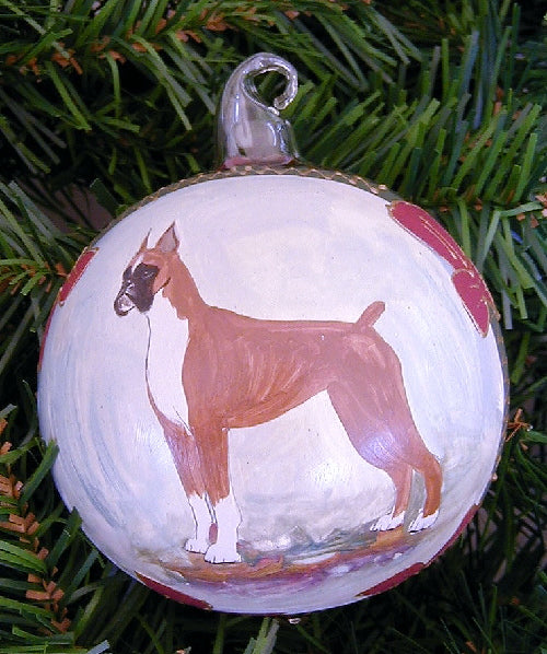 Hand Painted Glass ornament Boxer Dog  From Austria