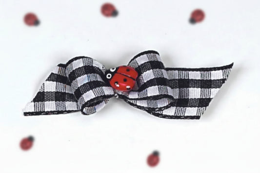 gingham starched show bow for dogs with ladybug