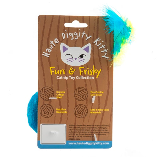 back view of cat toy card for Kitty Cliquot and Pawtrossian Catviar from Haute Diggity Dog