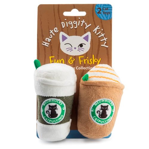 Meowbucks CATpuccino Parody cat toy with organic catnip and crinkle material 