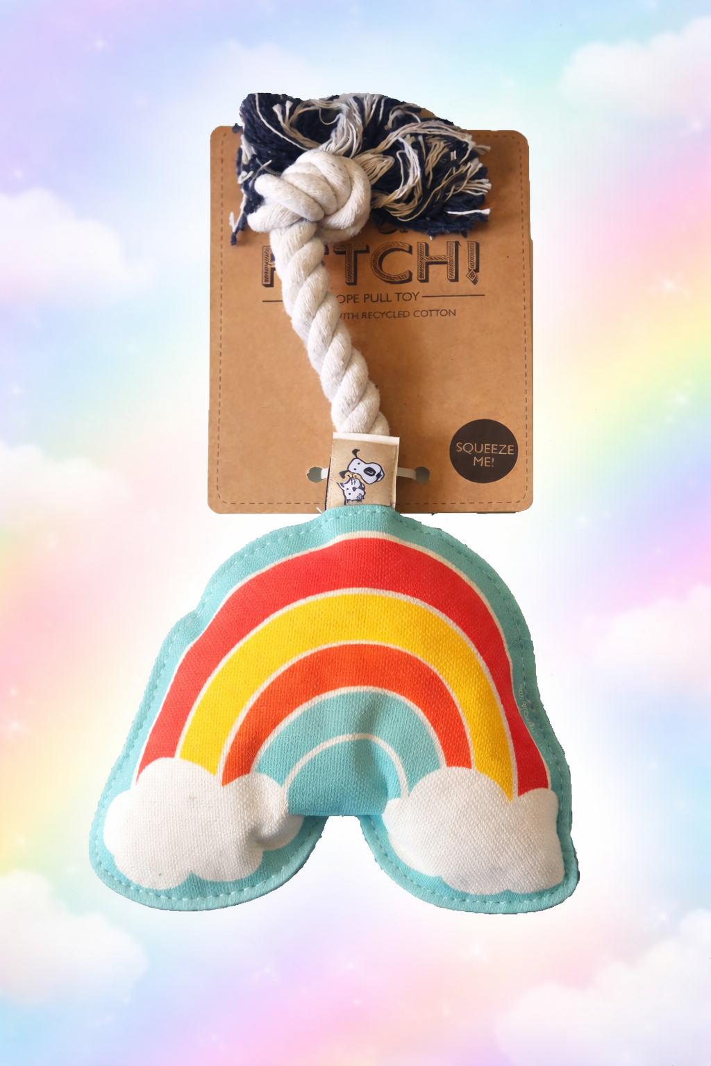 Dog Toy - Canvas Rainbow Rope Pull Toy with Squeaker