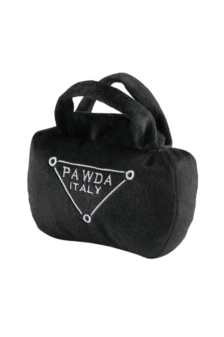 Black Large Pawda Hand bag parody dog toy from Haute Diggity dog with whie embroidery